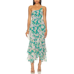 Astr The Label 'Emmylou' Green One Shoulder Chiffon Dress Size XS